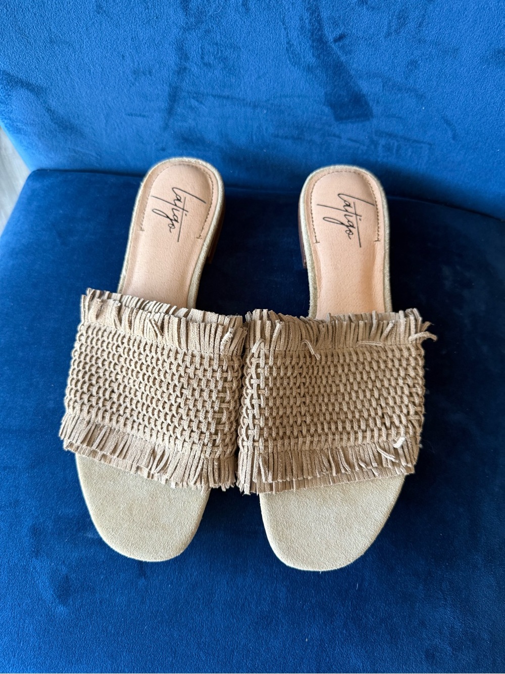 Latigo Sofie Fringed Suede Slide Sandals.